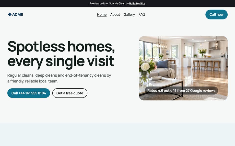 Example website for cleaners