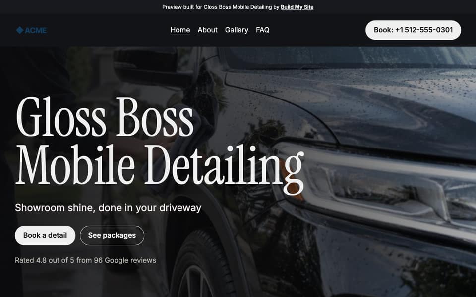 Example website for car detailers