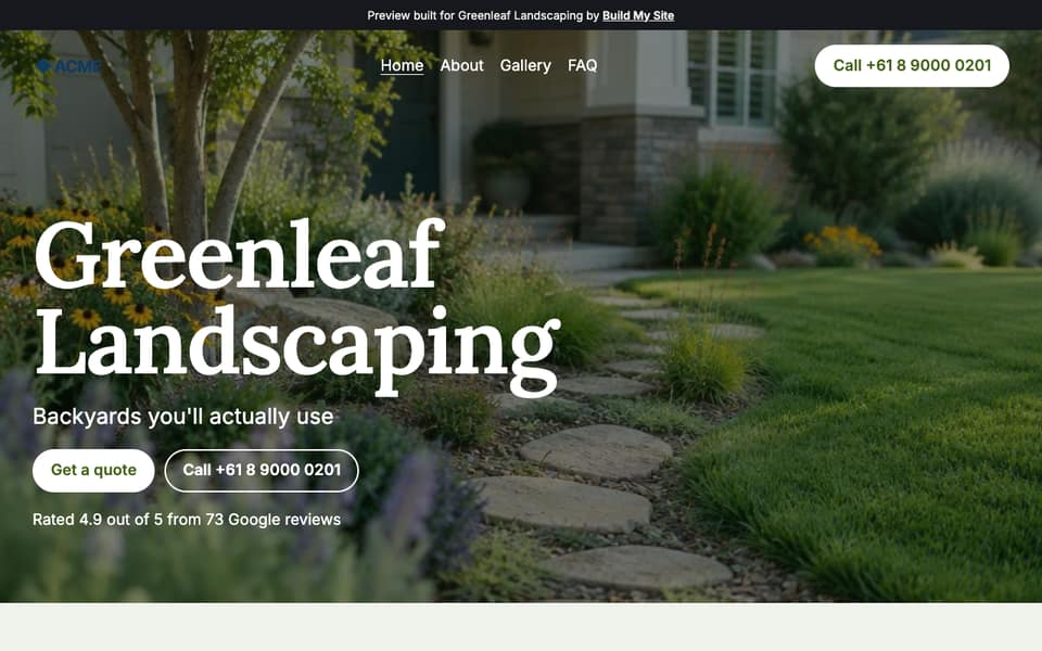 Example website for landscapers